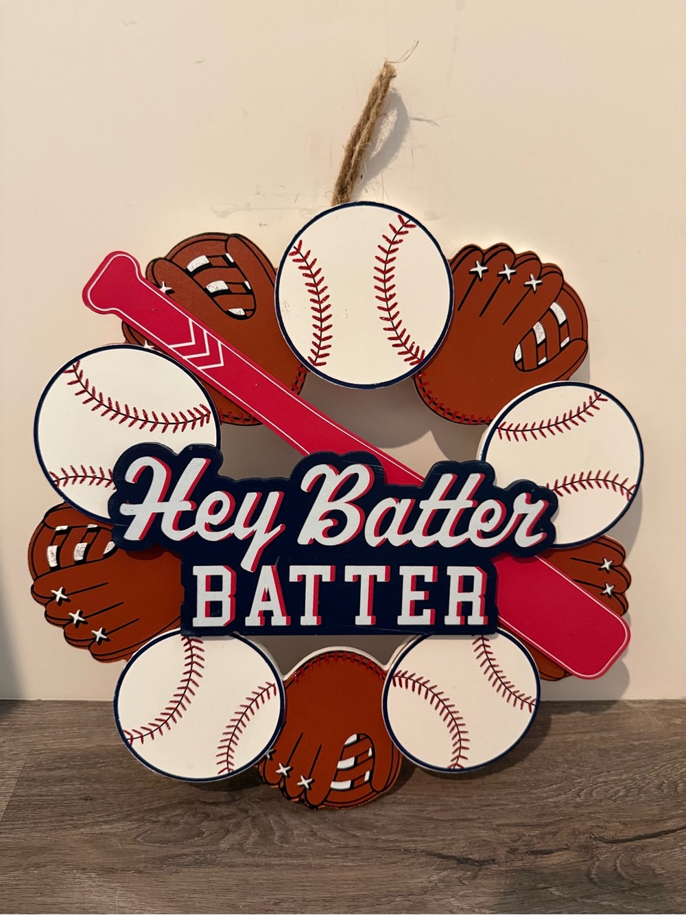 Super Cute “Hey Batter Batter” Wooden Door Wreath- NWT - Picture 2 of 4